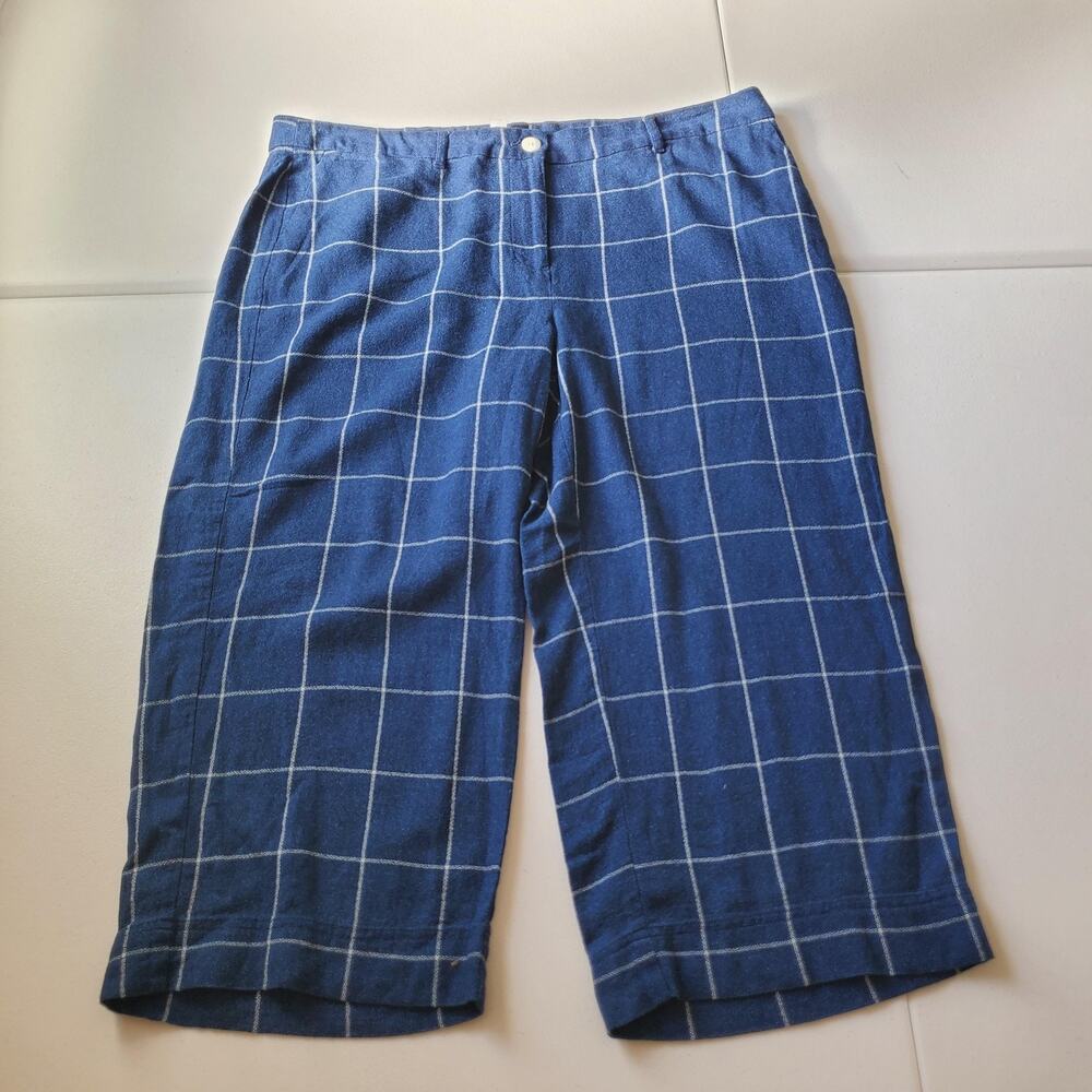 J Jill Pants Womens 18 Petite Blue Windowpane Wide Leg Crop Casual
